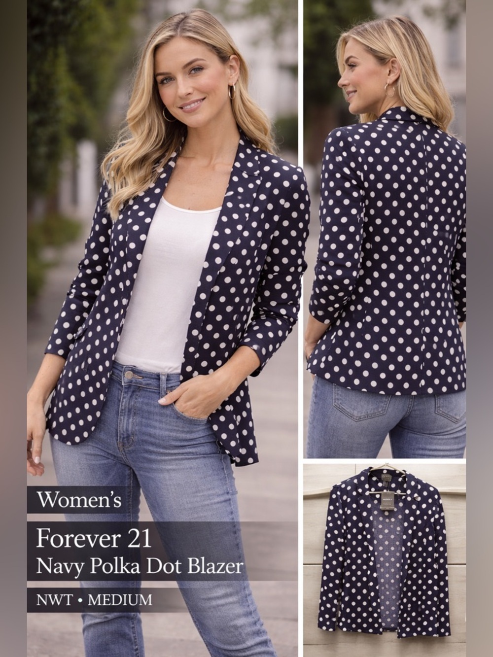 Forever 21 Navy Polka Dot Blazer NWT MEDIUM